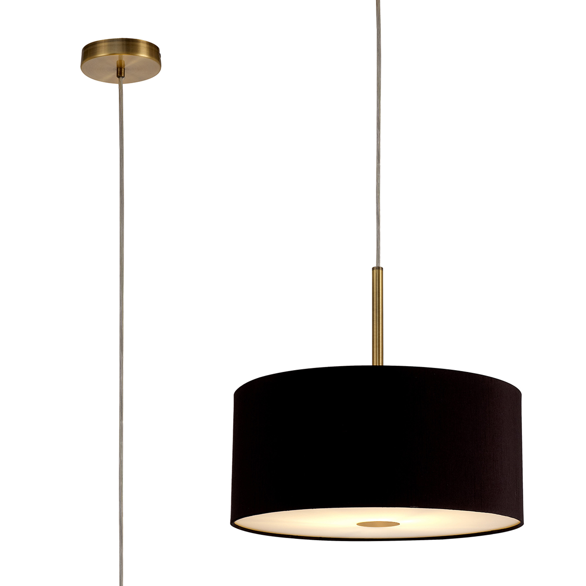 DK0219  Baymont 40cm Pendant 1 Light Antique Brass; Midnight Black/Green Olive; Frosted Diffuser